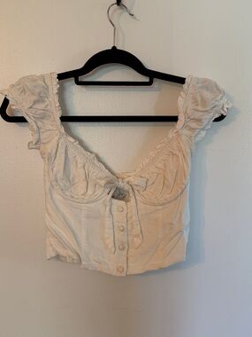 Princess Polly Ivory Ruffled Tie-Front Crop Top